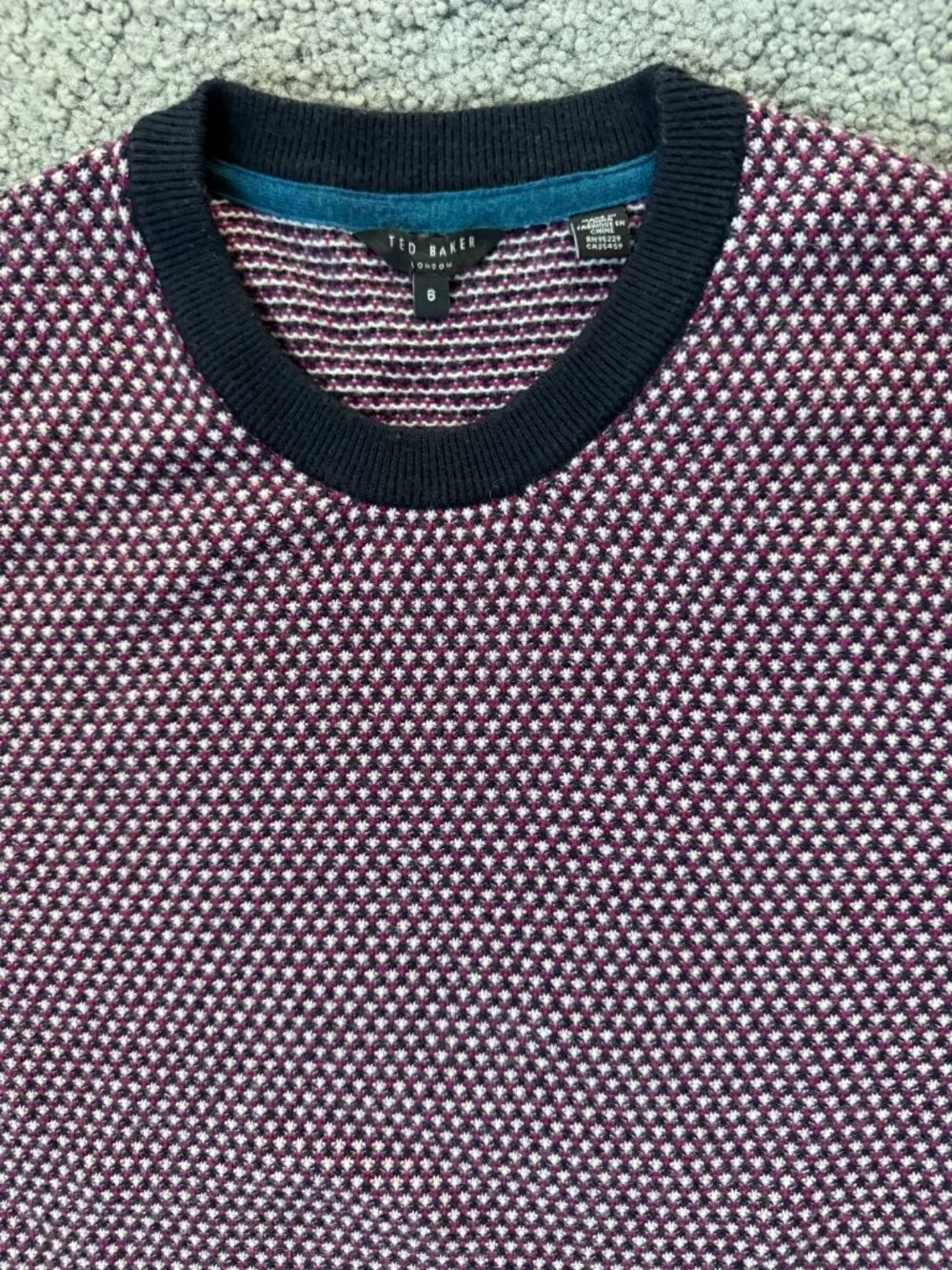 Ted Baker London Men's Textured Crewneck Knit Sweater Maroon / Navy Sz. 6 - XXL